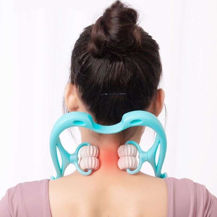 Neck Massager Therapy Neck and Shoulder Dual Trigger Point Roller Self-Massage Tool Relieve Hand Pressure Deep Massage