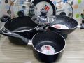 MGC/ Prestiege 7 Pcs Cookware Set For Superior Release -1Pc Casserol, 1Pc Fry pan, 1Pc Karai, 1Pc Milk pan and 3 lids Gift And Home Use.