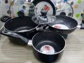 MGC/ Prestiege 7 Pcs Cookware Set For Superior Release -1Pc Casserol, 1Pc Fry pan, 1Pc Karai, 1Pc Milk pan and 3 lids Gift And Home Use.
