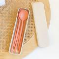 4PCS/Set Cutlery Wheat Straw Spoon Fork Chopsticks With Box Students Tableware Set Travel Portable Dinnerware Kitchen Supplies. 