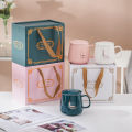 {ABS} Cup Ceramic Gift Set Mug Tea Morning Coffee Milk with Handle Lids Spoon Household For Gift / Office / Home Set Cawan Seramik Hadiah Hari Jadi.