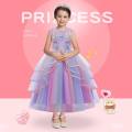 Girls Rainbow Unicorn Dress Flower Ruffle Tulle Tutu Princess Cosplay Dress Up Elegant Wedding Birthday Long Party Gown with Headband Sleeveless Fancy Costume.