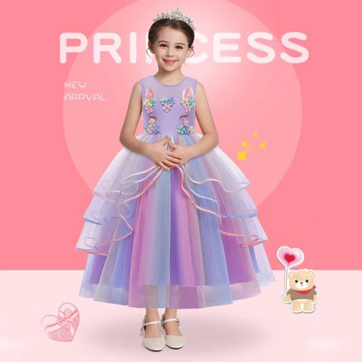 Girls%20Rainbow%20Unicorn%20Dress%20Flower%20Ruffle%20Tulle%20Tutu%20Princess%20Cosplay%20Dress%20Up%20Elegant%20Wedding%20Birthday%20Long%20Party%20Gown%20with%20Headband%20Sleeveless%20Fancy%20Costume%20-%20Image%202