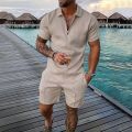 2023 New Men's Suit 3D Color Stitching Print Summer Short Sleeve Polo Shirt Shorts Suit Fashion Zipper Polo Shirt Two Piece Set.