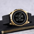 SKMEI 1502 Black PU Digital Watch For Unisex - Golden & Black. 