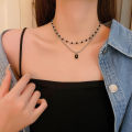 Black Resin Beads Chain Choker Double Layer Square Pendant Necklace For Women Party Jewelry Gifts.