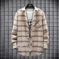 Men Harajuku Plaid Shirt Cotton Casual Korean Shirts Male Long Sleeve Casual Blouses Tops Spring Autumn Loose Checkboard Outwear.