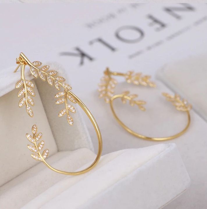 1 Pair Color Lasting Luxury Temperament Earrings For Women Needle Olive Branch Leaf Two Ways To Wear Ear Cuffs Stud Earrings Bridal Wedding Jewelry - Ear Ring