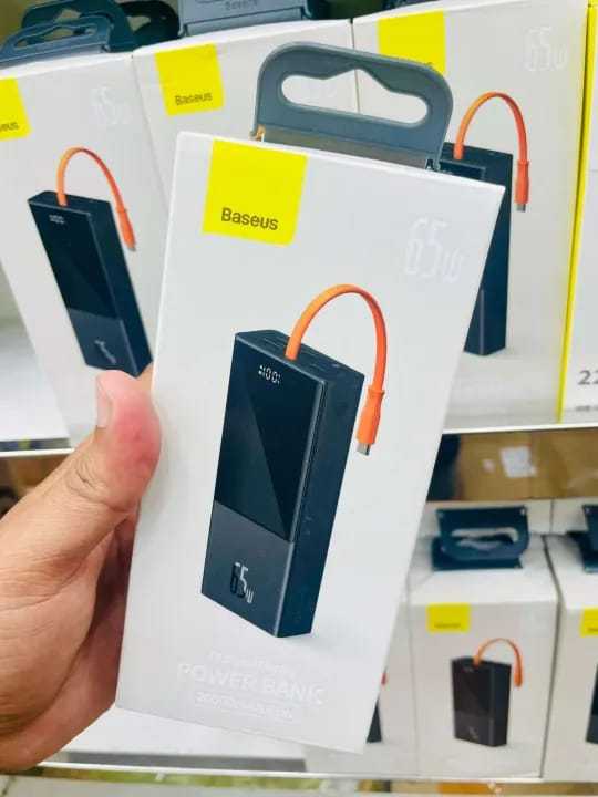 Baseus 65W Power Bank 20000mAh with Type C Two-Way Cable External Battery for Phone and Notebook, Three-Port Fast charging