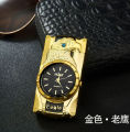 Windproof Luxurious Led Inflated Turbo Jet Torch Gold Watch - gas li2ghter. 