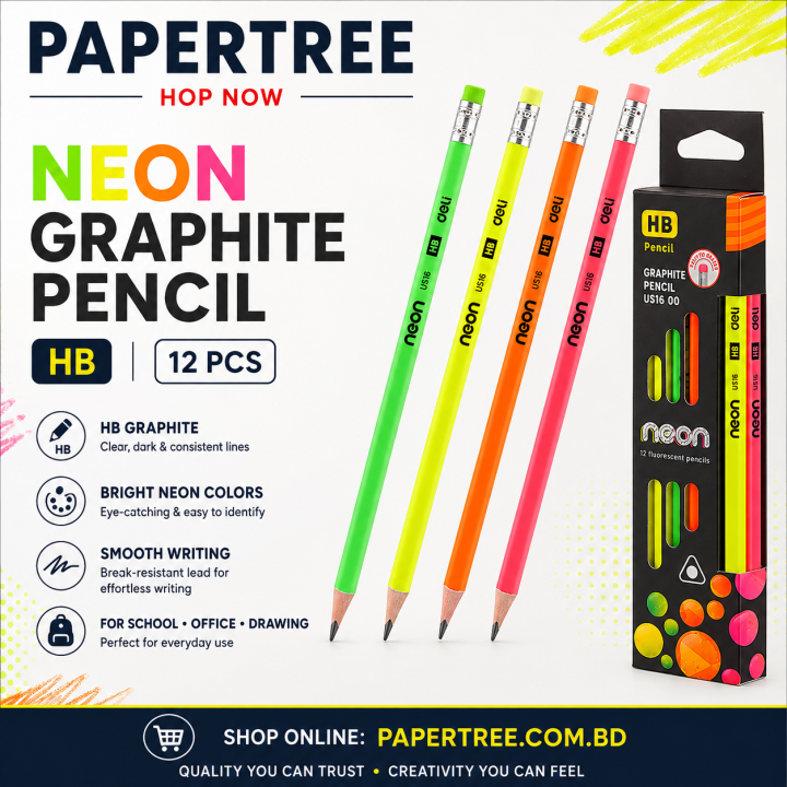 Deli EU51600 Neon Graphite Pencil HB Bright Color Pencil for Writing & Drawing