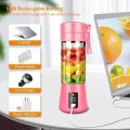 Portable Blender, YKSINX Smoothie Juicer Cup, Personal Mini Blender for Shakes and Smoothies, Six Blades in 3D, 13oz 2000mAh Powerful USB Rechargeable Home Travel Handheld Fruit Juicer (Pink).