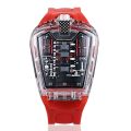 1pc Men White Transparent Acrylic Fashion Racing Engine Versatile Quartz Watch.
