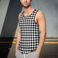 Retro Plaid Print Tank Top Men Black White Checkered Tops Daily Custom Gym Muscle Oversize Sleeveless Shirts.