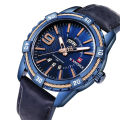 Naviforce NF9117 - Blue PU Leather Analog Watch for Men - Royal Blue & Blue. 