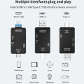 6-in-1 Universal USB OTG Card Reader, Type-C, MicroUSB, USB A, SD/MicroSD Support, Plug-and-Play Data Transfer - New. 