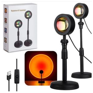 Bilashmart Plastic Sunset Lamp Projector LED Light Desk Rainbow Night Light 180° Rotation Romantic Sunlight for Bedroom, Party, Photography