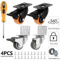 4Pcs 1/1.25/2 In Furniture Castors Universal Swivel Casters with Safety Brake Silent Trolley Wheels for Moving Table Chair Sofa. 