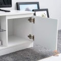 Modern TV Unit Cabinet Stand Sideboard High Gloss Doors with Glass Shelf,120cm*40cm*40cm (White, Without LED). 