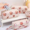 Creative Cartoon Little Bear Large-capacity Canvas Pencil Case Cute Pencil Bag Desktop Stationery Organizing School Supplies Storage Bag.