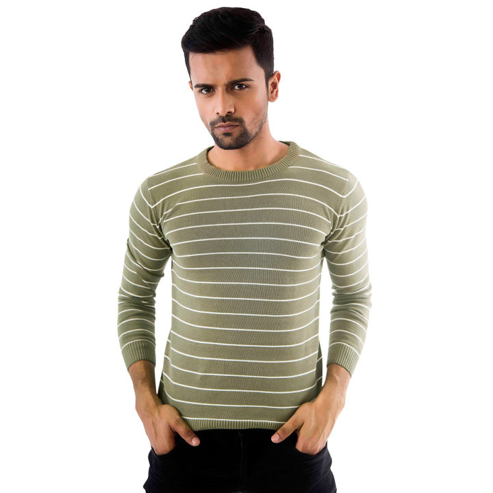 Masculine Light Olive  Full Sleeve Sweater For Men For Men