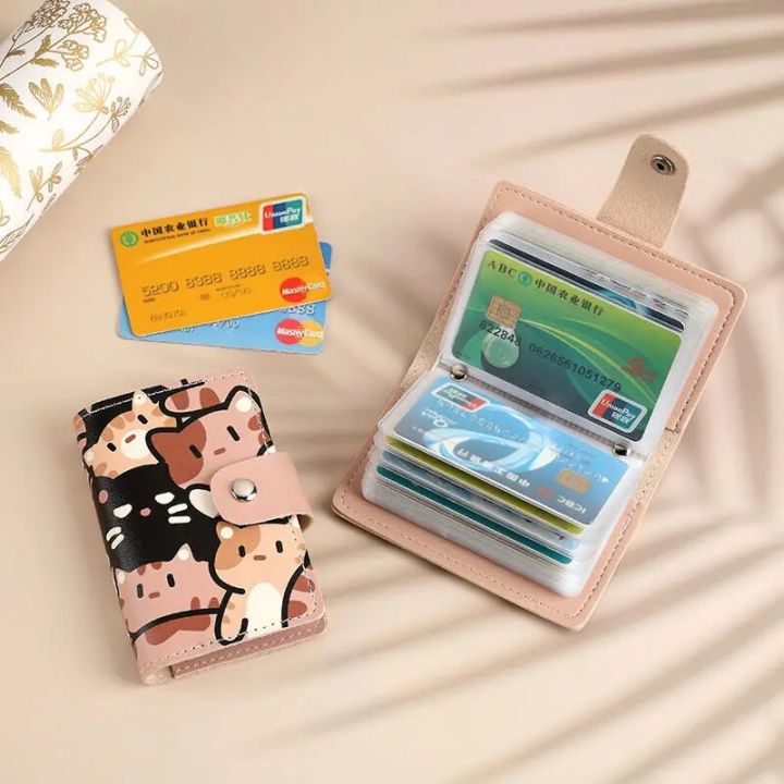 Cute Cat Print Card Holder Kitten Large Capacity Mini Wallet Multi-Card Holder Small Card Case Campus Card Work ID Storage Bag