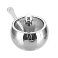 Kitchen Seasoning Box Stainless Steel salt/ Sugar Bowl With Glass Clear Lid and Spoon. 