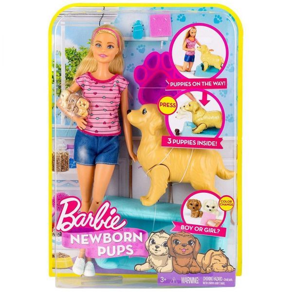 Barbie Newborn Pups Doll Pets Playset, Pet Dog Gives Birth To