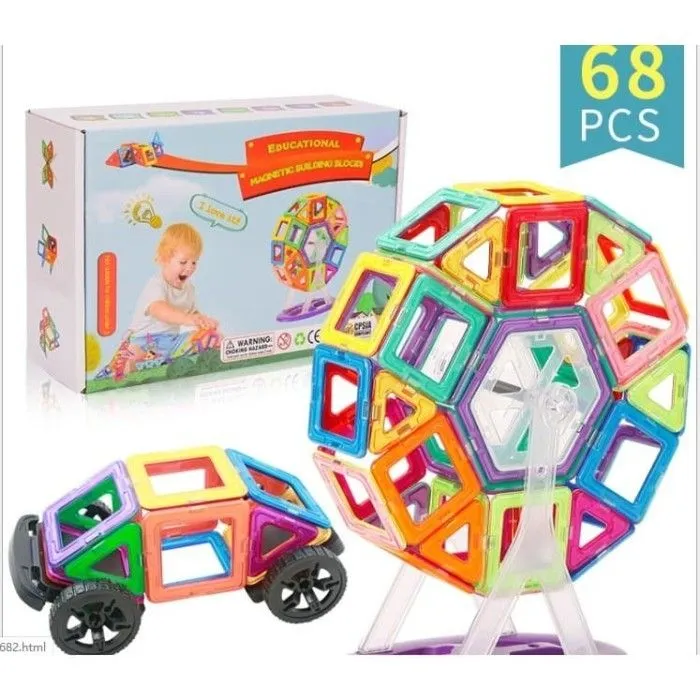 BUILDING%20Magnetic%20DIY%20Creative%20Building%20Blocks,%2068%20PCS%20of%202D%20and%203D%20Magnet%20Tiles%20Educational%20Construction%20Deformable%20car%20Stack%20Toys%20-%20Image%202