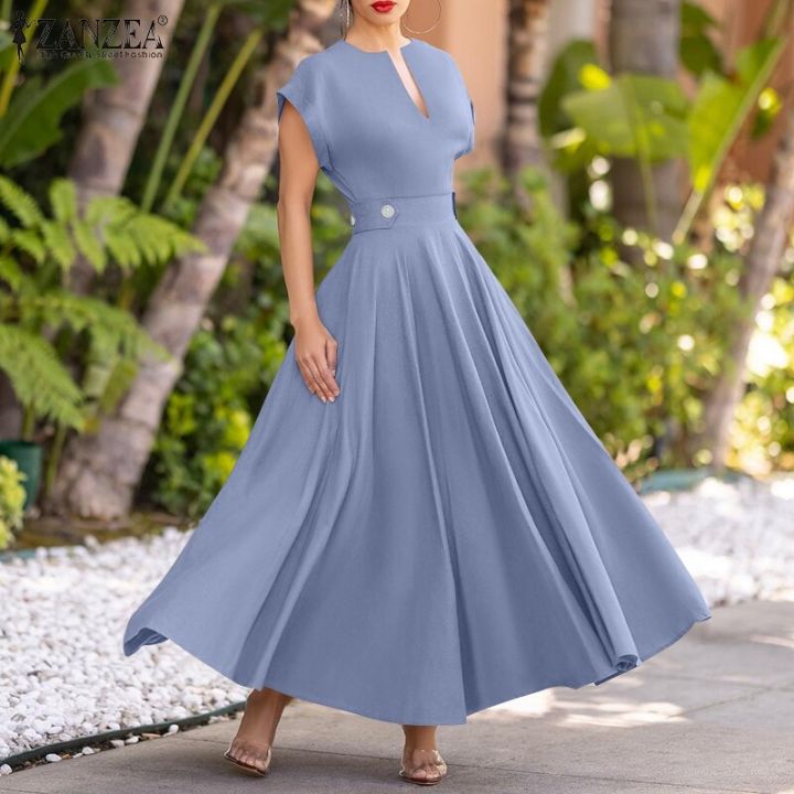 ZANZEA Summer Womens Festival Dress Tunic Sleeveless Ladies V Neck Party Cocktail Dress