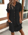 Ladies Fashionable Short Sleeve Shirts Dress Women Button Casual Summer Beach Sundress.