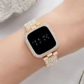 Full Diamond Touch Screen LED Watch Ladies Fashion Quartz Watch Diamond Steel Strap 30M Waterproof Watch for Women & girls. 