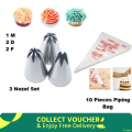 2X Combo Stainless Steel 3 piecs Nozzle- 1M ,2D, 2F & 10 Pieces Piping Bag.