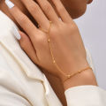 【Daily Necessities For Anyone Store】Minimalist Gold plated Bead Bracelet Linked Bracelet and Ring Connected Hand Harness Bracelets for Women Gifts. 