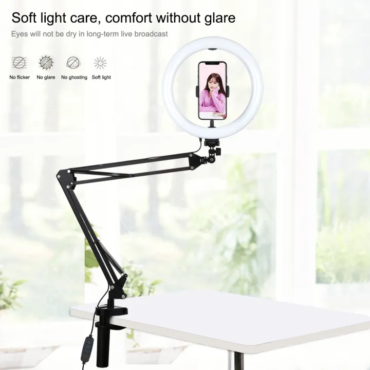 PULUZ%2010.2%20inch%2026cm%20Ring%20Curved%20Light%20+%20Desktop%20Arm%20Stand%20USB%203%20Modes%20Dimmable%20Dual%20Color%20Temperature%20LED%20Vlogging%20Selfie%20Photography%20Video%20Lights%20with%20Phone%20Clamp(Black)%20-%20Image%207