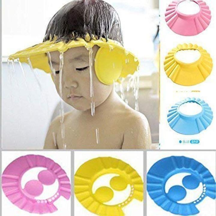 Baby Bathing Shower Cap Hat With Ear Wash Hair Shield-Free Size-Multicolor