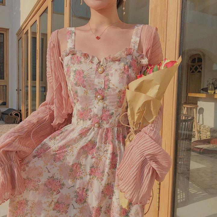 Spaghetti%20Strap%20Dress%20Women%20French%20Elegant%20Vintage%20Floral%20Dress%20Sweet%202021%20Summer%20Fashion%20Clothing%20Party%20One%20Piece%20Dress%20Korean%20-%20Image%205