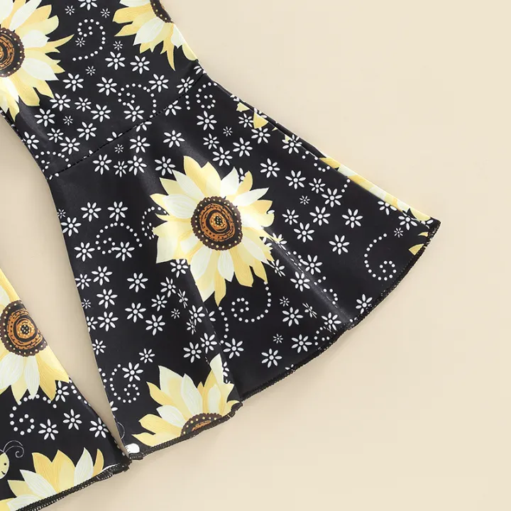 Kid%20Girl%20Outfit%20Set%20Letter%20Sunflower%20Printed%20Short%20Sleeve%20Ruffle%20Hem%20Tops%20Elastic%20Waist%20Flared%20Pants%20-%20Image%208