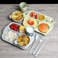 6Pcs/set Wheat Straw Dinnerware Students Household Set Biodegradable Plastic Unbreakable Dinnerware Tableware Plates for Children. 
