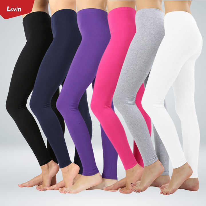 Women's Basic Solid Color Cotton Full Length Leggings From Levin