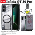 4 in 1 Infinix GT 30 Pro Shockproof Phone Case With Magnetic Wireless Charging Sticker For GT 30Pro Anti Spy Privacy Full Coverage Tempered Glass Screen Protector and Lens Film. 