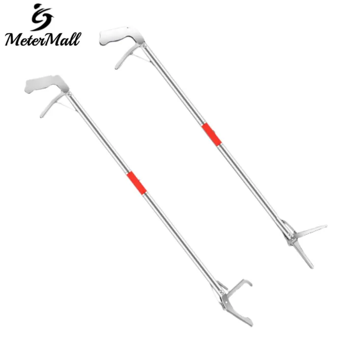 MeterMall 1.2M/1.5M Foldable Snake Catcher Tongs Multipurpose Stainless Steel Wide Jaw Reptile Grabber Stick Tools