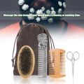 Professional Wood Beard Comb Set Double Beard Oil Head Shape Beard Comb Brush Care Beard Oil Tool Beard Comb Set With Bag.
