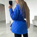SHUJIN Plaid Quilted Jacket Women Loose Thin Puffer Parkas Coat Vintage Belted Outwear Autumn Winter Ladies Oversize Coat.