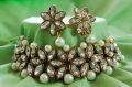 Pearl White And Golden Kundan Choker Necklace With Earring - Necklace For Girls. 