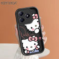 Hontinga for Realme C63 C65 Back Cover Cute Shy Hello Kitty Pattern Ladder Soft Camera Protection Rubber Phone Case for Girls.