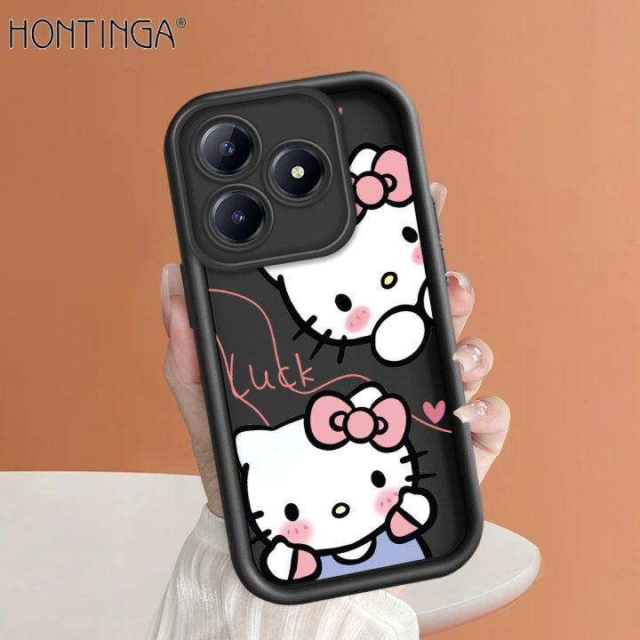 Hontinga for Realme C63 C65 Back Cover Cute Shy Hello Kitty Pattern Ladder Soft Camera Protection Rubber Phone Case for Girls