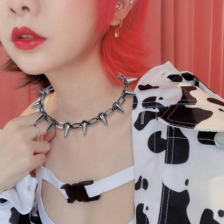2X Metal Spikes Studs Rivets Punk Goth Necklace Choker Collar