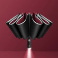 New Automatic Opening And Closing Umbrella Led Lighted Fully Automatic Reverse Business Sunshade Three Folding Folding Umbrella. 