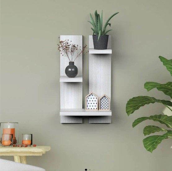 Modern Asymmetrical Shelving White Rectangular Wall Decor, Decorative Display Shelf for Bathroom, Kitchen, Bedroom, Living Room, Office -16/12